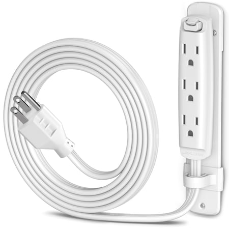 Maximm 4ft 16AWG Straight Plug 3-Outlet Extension Cord w/ Bracket, UL, White ADW-180-C3F04-16W0-WM