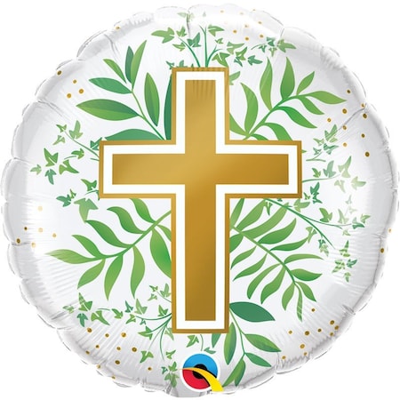 Loonballoon Religious Balloons, 18 inch GOLDEN CROSS & GREENERY 2 pcs LOON-LAB-10254-Q-U