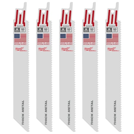 Milwaukee Tool 6" 10 TPI SAWZALL Blades (5 Pk) 48-00-5092