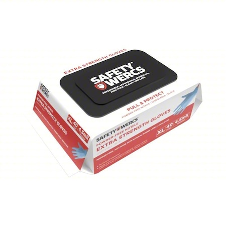 Safety Wercs Disposable Gloves, 3 mil Palm, Nitrile, Powder-Free, (AQL)1.5, 40 PK, Blue, XL SWB5013XL