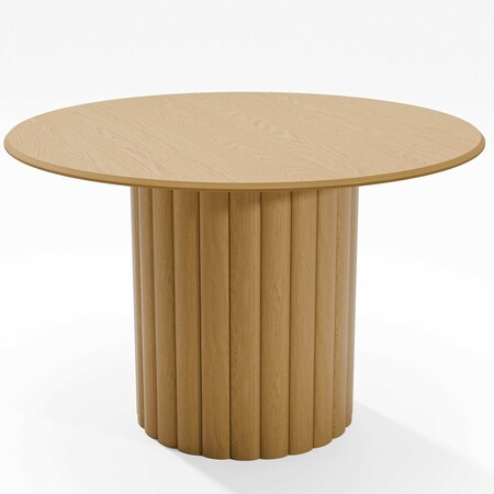 Homeroots 46" Brown Solid Wood Pedestal Base Round Top Dining Table 720985