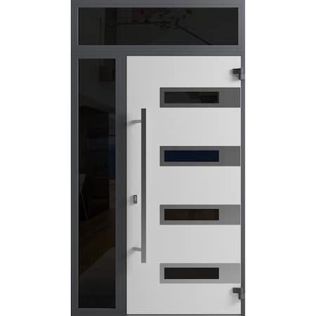 Vdomdoors Front Exterior Prehung Steel Door Ronex0131 Black Enamel Sidelight and Transom Window Sidelite RONEX0131EXD-BLK-W36+14 X H80+16-LH-I