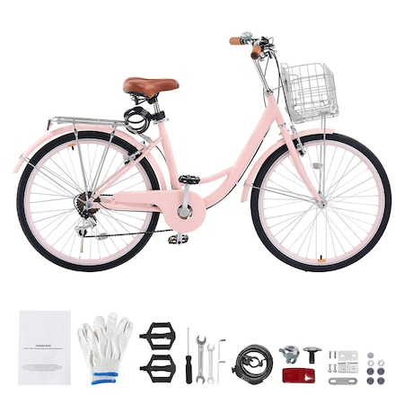 Vevor 26-Inch Cruiser Bike 7-Speed Light Blue Beach Cruiser Bike with Basket SCB722-B