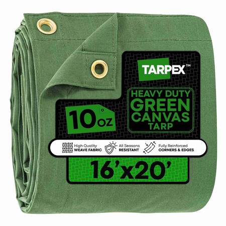 Tarpex Heavy Duty Tarp, 16 ft x 20 ft, Green, Canvas CTG10-TA-1620