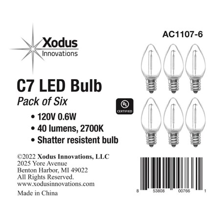 Xodus Clear 0.6W C7 LED Candle Light Bulb, 6PK AC1107-6