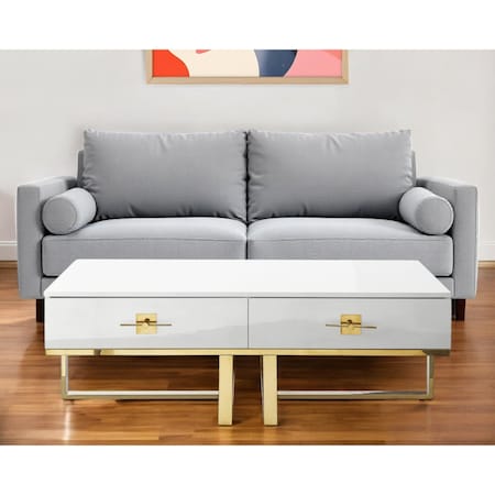Homeroots 47" White And Gold Stainless Steel Coffee Table With Two Drawers 543871
