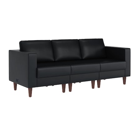 Flash Furniture HERCULES Artemis Black LeatherSoft Reception Sofa w/4 AC Outlets/2 USB/2 USB-C Ports ZB-8921-3S-BLK-GG