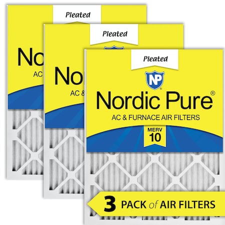 Nordic Pure 14x20x1 Pleated Air Filter, High Capacity, Electrostatically Charged Synthetic Media, MERV 10, 3 PK 14x20x1M10-3