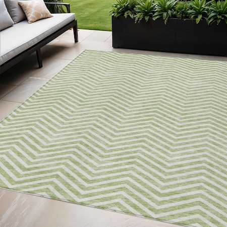 Homeroots 5' X 8' Artichoke Green And Ivory Chevron Washable Indoor Outdoor Area Rug 596232