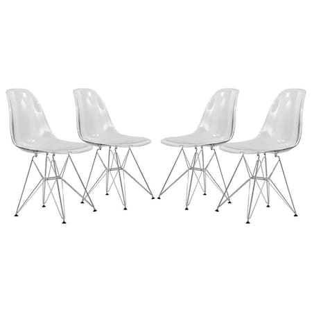 Leisuremod Cresco Plastic Dining Side Chair, Clear, 4PK CR19CL4