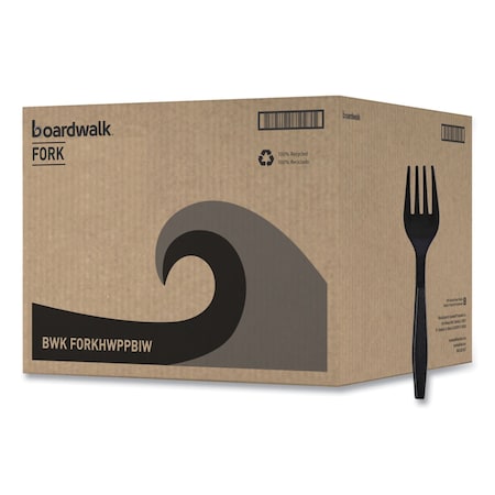Boardwalk Heavyweight Wrapped Polypropylene Cutlery, Fork, Plastic, Black, 1000PK BWKFORKHWPPBIW