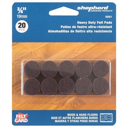 Shepherd Hardware Protective Pad, Felt, Dark Brown, 3/4 in Dia, Round 9861