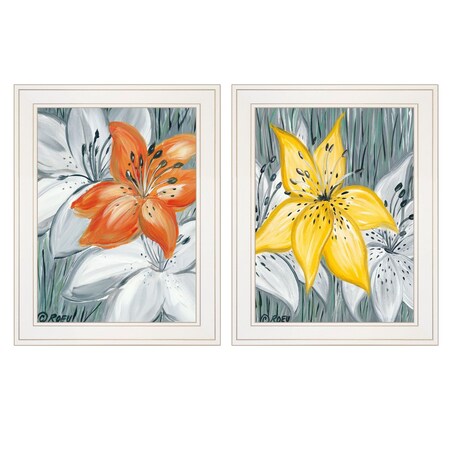 Homeroots Set Of Two Tiger Lilies 1 White Framed Print Wall Art, 2PK 406032