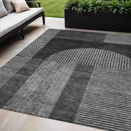 Homeroots 5' X 8' Charcoal Gray And Silver Geometric Washable Indoor Outdoor Area Rug 582705