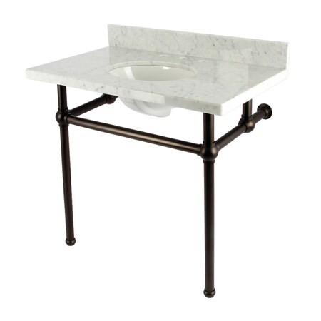 Kingston Brass 36-Inch Carrara Marble Console Sink with Brass Legs, 8-Inch, 3-Hole KVBH3622M85