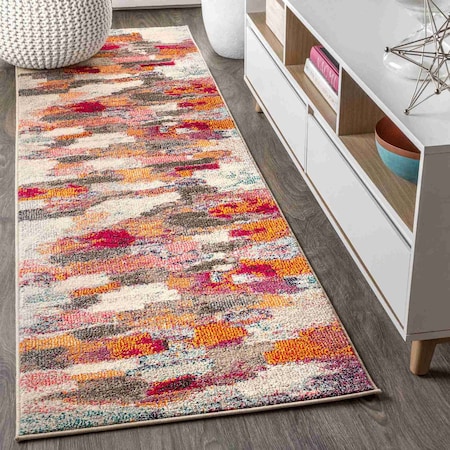 Jonathan Y Contemporary POP Modern Abstract Brushstroke Ivory/Pink 2 ft. x 8 ft. Runner Rug CTP101A-28