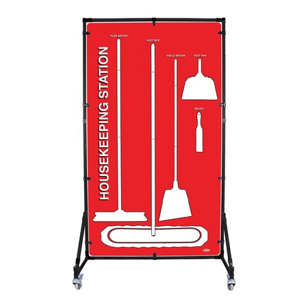 5S Supplies Housekeeping Shadow Board Broom Station V11, Red / White, Kit HSB-V11-RED/WHITE-KIT