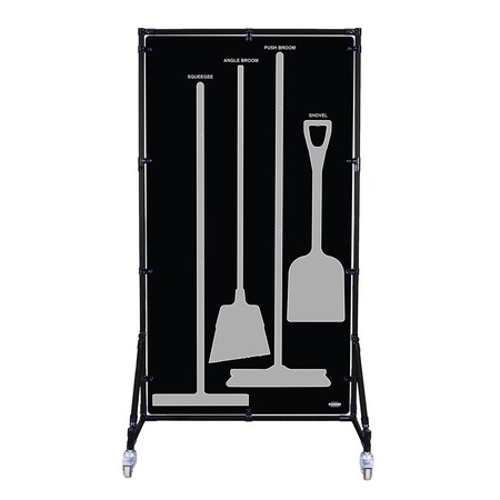 5S Supplies Housekeeping Shadow Board Broom Station V6, Black / Gray Shadows, Broom Stand, No Text HSB-V6-BLACK/GRAY-BO-STAND-NO TEXT