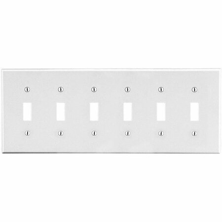 Hubbell Wiring Device-Kellems Toggle Switch Wall Plate, Number of Gangs: 6 Plastic, Satin Finish, White P6W
