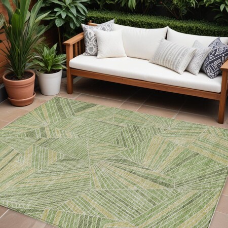 Homeroots 8' X 10' Green And Olive Green Geometric Washable Indoor Outdoor Area Rug 594782