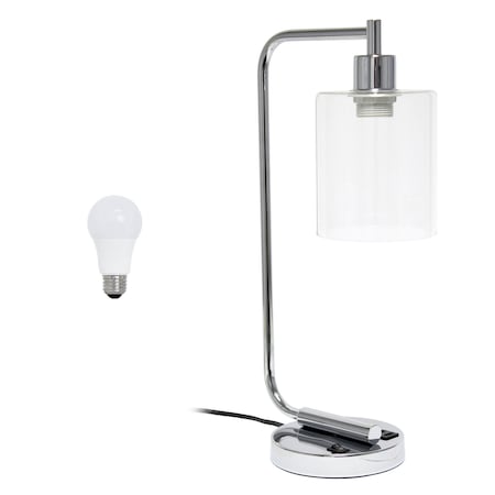 Homeroots 19" Silver Iron Lantern USB Table Lamp LED With Clear Cylinder Shade 645936