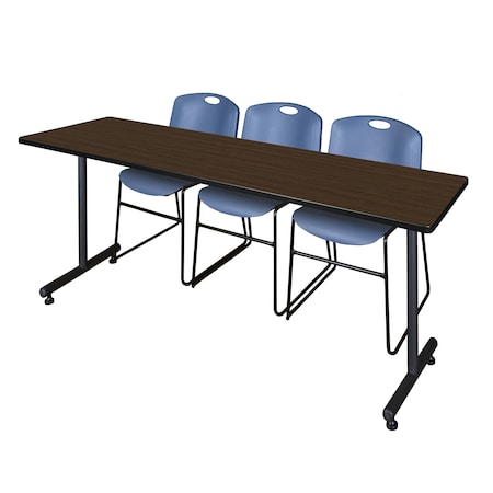 Regency Kobe T-Base Training Seminar Table W/ 2 Zeng Stack Chairs, 84 in W, 24 in L, Neo Walnut MKTRCT8424NW44BE