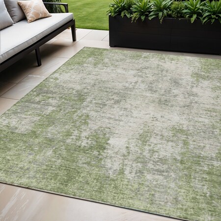 Homeroots 5' X 8' Green And Ivory Abstract Washable Indoor Outdoor Area Rug 612323