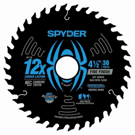 Spyder 4-1/2-Inch 36-Tooth Fine Finish Saw Blade for Wood 13097