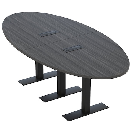 Skutchi Designs 8ft Conference Table With Power Unit | 6 Person Modular Oval Meeting Table | Harmony Series HAR-OVL-48X96-T.BK-WA7949-EBLK