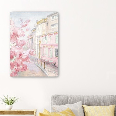 Homeroots Pretty Pastel Pink Paris Street Unframed Print Wall Art 399109