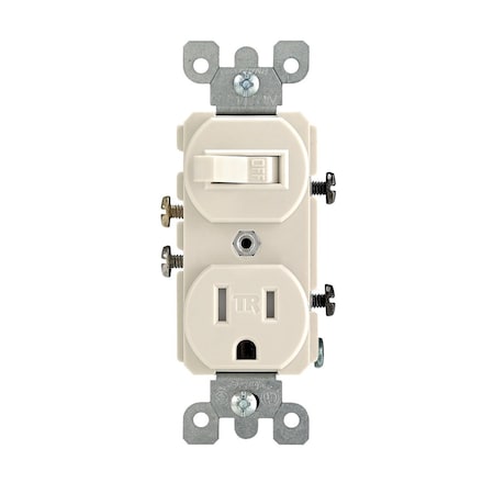 Leviton Duplex Style Single-Pole/5-15R AC Combination Switch, 15 Amp, 120 Volt, Light Almond 5225-T
