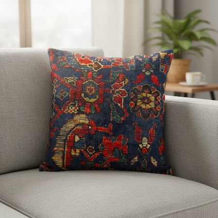 Homeroots 18" Blue and Red Cotton Throw Pillow 529244