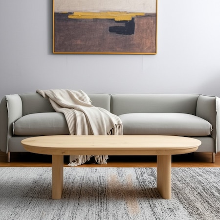 Homeroots 54" Natural Solid Wood Oval Solid Coffee Table 555316