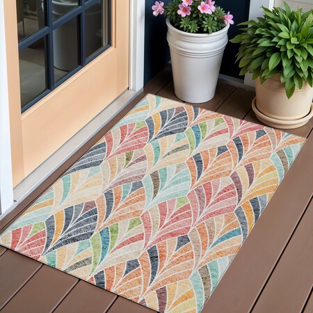 Homeroots 3' X 5' Orange Copper And Gold Geometric Washable Indoor Outdoor Area Rug 589236
