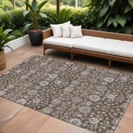 Homeroots 8' X 10' Chocolate Beige And Gray Floral Washable Indoor Outdoor Area Rug 605422