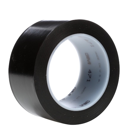 3M Floor Marking Tape, vinyl, Solid, Black, 2 in W., 5.2 mil Thickness 471