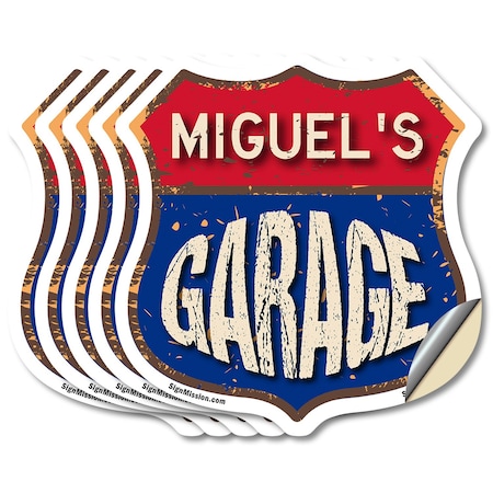 Signmission Miguel's Garage, 6 inch X 6 inch, Vinyl Decal, 5PK SHI-D-5PACK-6-383-MIGUEL