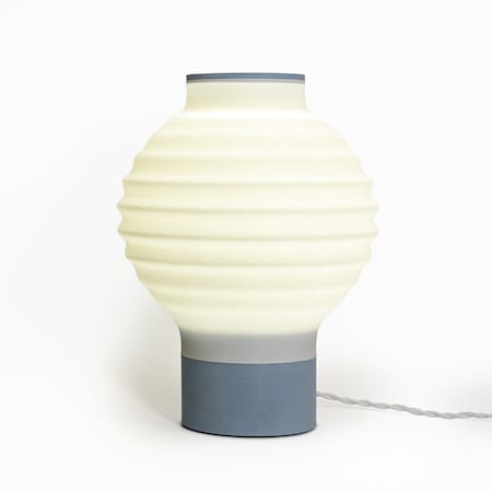 Jonathan Y Asian Lantern 15 in. Vintage Traditional Plant-Based PLA 3D Printed Dimmable LED Table Lamp, White/Bl USA1003B