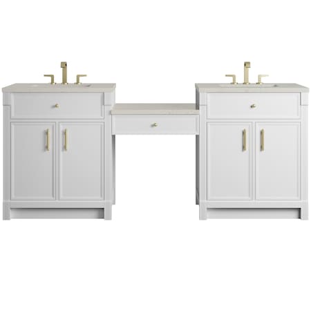 James Martin Vanities Bellshire 84" Dual Vanity Set with 24" Make-Up Counter, Bright White w/3 cm Siberian Silestone Top 660-VMC84-BW-3SFR