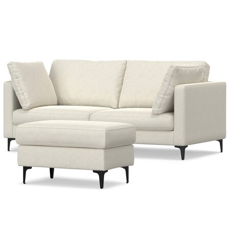 Homeroots 76" Cream Fabric Sofa With Ottoman With Black Legs 641069