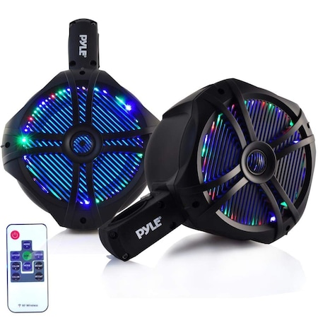 Pyle Pyle Waterproof Marine Wakeboard Tower Speakers, 6.5 in Subwoofers, LED Lights, 200W, Mounting Bracket PLMRWB65LEB