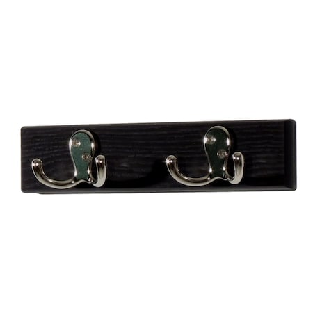 Wooden Mallet 2 Double Prong Nickel Hook Rail & Coat Rack Black 10 x 225 x 175 in. HSD2NBK