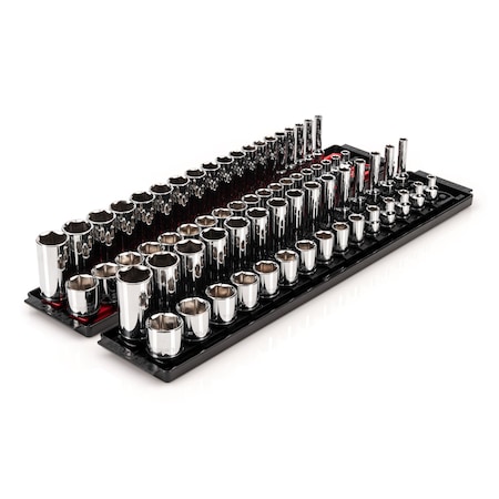 Tekton 3/8 Inch Drive 6-Point Socket Set with Rails and Trays, 68-Piece 1/4-1 in., 6-24 mm SHD91220