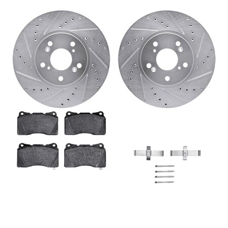 Dynamic Friction Co DFC Rotors-Drilled & Slotted-Silver w/ EURO 5000 Ceramic Brake Pads Incl Hdw 7612-58005