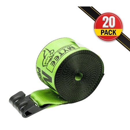 Mytee Products Winch Straps 4inx30ft Hi-Vis Safety Green Tie Down w/Flat Hooks WLL# 5400 lbs, 20PK WS430SGx20
