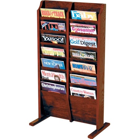 Wooden Mallet Cascade Free-Standing 14 Pocket Magazine Rack, Medium Oak MR14-FSMO