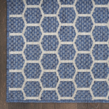 Homeroots 10' Blue And Ivory Geometric Indoor Outdoor Runner Rug 564057