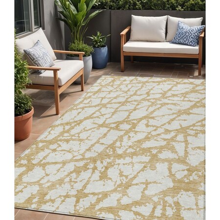 Homeroots 5' X 8' Gold And Ivory Abstract Washable Indoor Outdoor Area Rug 614348