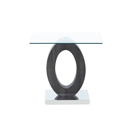Homeroots 20" White, Grey And Clear Glass Oval End Table 383880