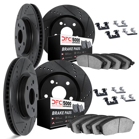 Dynamic Friction Co DFC Brake Rotor - Drilled & Slotted - Black w/5000 Brake Pads & HW Kit 8514-40023